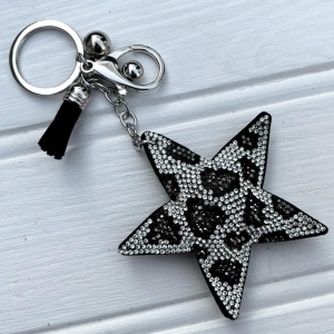 Star Keyring / Bag Charm - Grey & Black Leopard